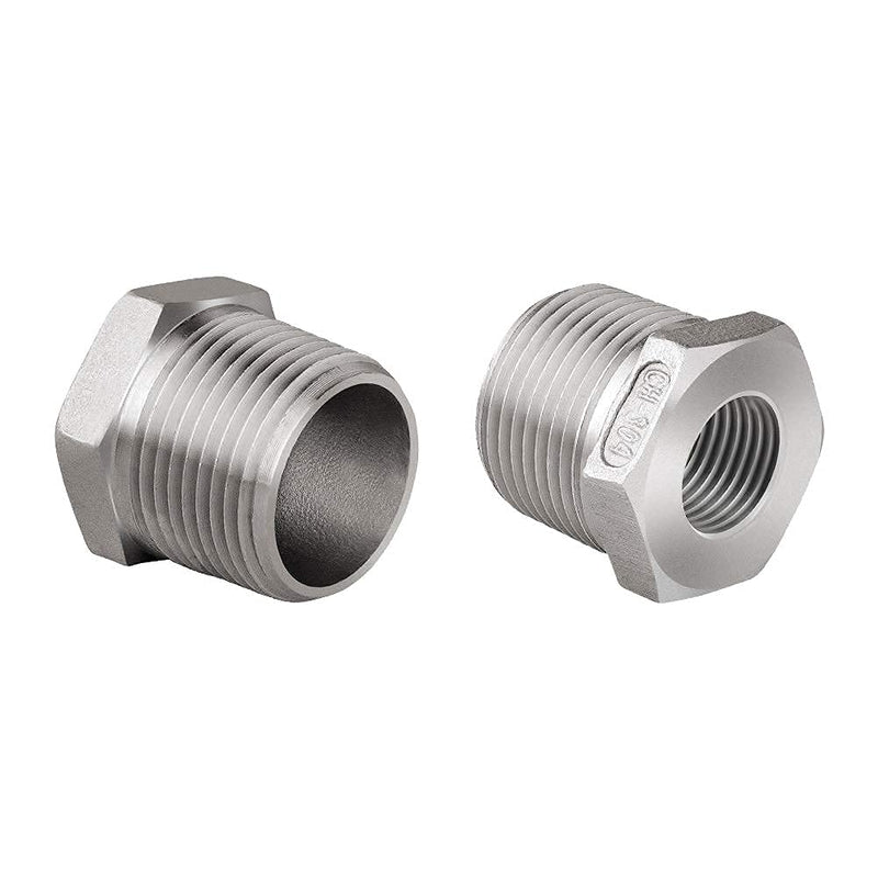 [Australia - AusPower] - Feelers 304 Stainless Steel Reducer Hex Bushing, 1/2" Male NPT x 3/8" Female NPT Reducing Cast Pipe Fitting (Pack of 2) 1/2"x3/8" 2Pcs 