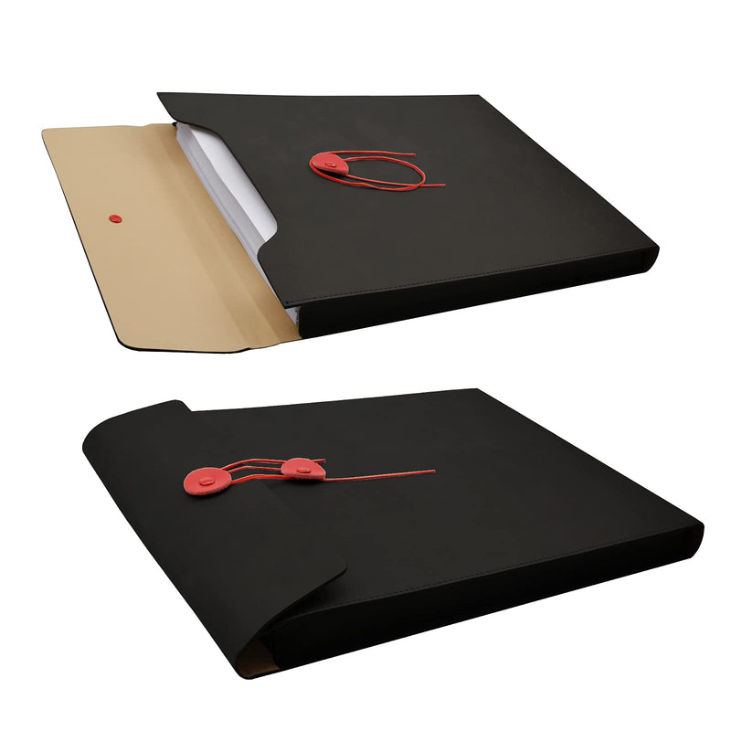 [Australia - AusPower] - Enyuwlcm PU Leather A4 File Folder Document Holder Filing Envelope Project File Portfolio with String Tie Closure 3/4 Inch Expansion Black 