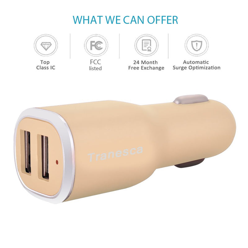 [Australia - AusPower] - Tranesca Compatible 4.8A/24W Dual USB Port Car Charger for iPhone X 8 7 6S 6 Plus, 5 SE 5S 5 5C, Samsung Galaxy S9 S8 S7 S6 Edge, Note 8 4, LG G6 G5 V10 V20, HTC,Nexus, iPad Pro and More-Gold gold 