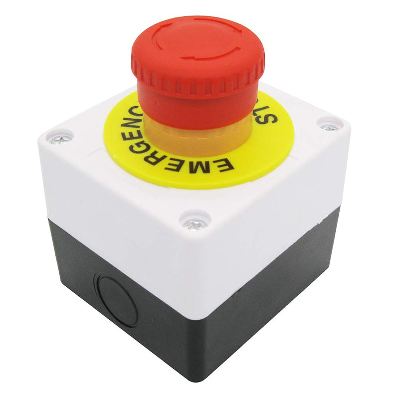 [Australia - AusPower] - TWTADE / 22mm 2 NC Red Sign Mushroom Emergency Stop Push Button Switch Station 10A 600V Stop Switch Box (Warranty 3 Years) YW1B-V4E02R-BOX 
