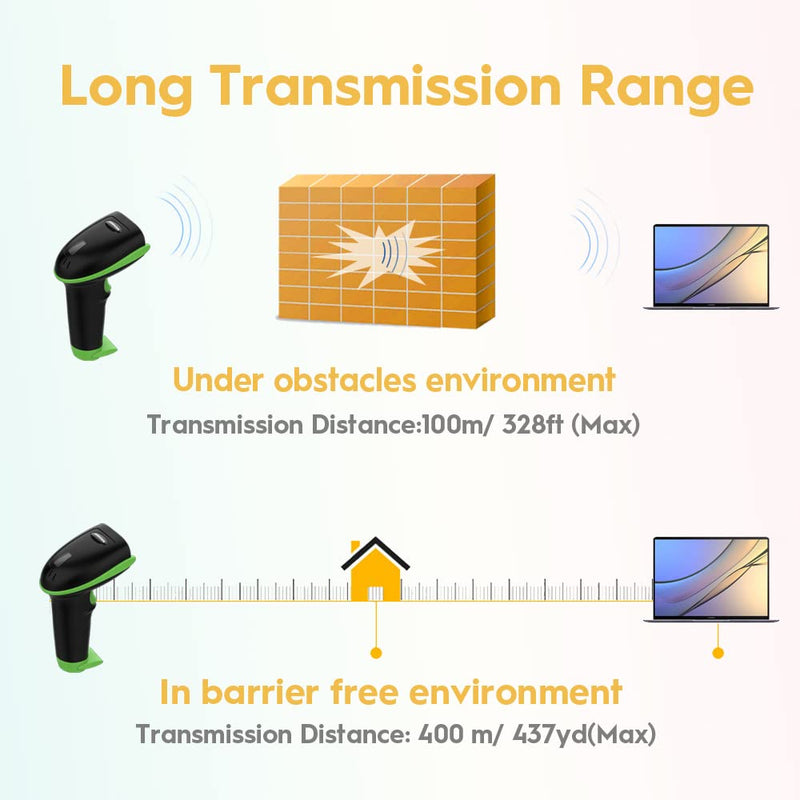 [Australia - AusPower] - NADAMOO Wireless Barcode Scanner 328 Feet Transmission Distance USB Cordless 1D Laser Automatic Barcode Reader Handhold Bar Code Scanner with USB Receiver for Store, Supermarket, Warehouse - Green 
