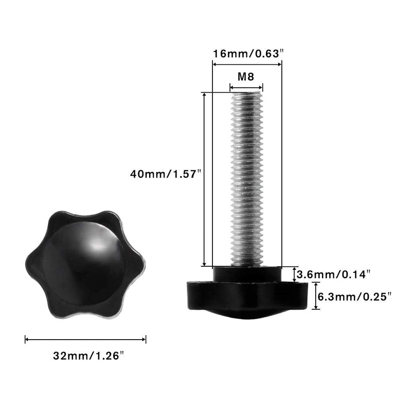 [Australia - AusPower] - SPEEDWOX 6 Pcs Clamping Screw Knob M8 x 40 Plum Hex Shaped Hand Knobs Knurled Thumb Screw Handle Clamping Knob Male Thread Metric Thread M8*40 
