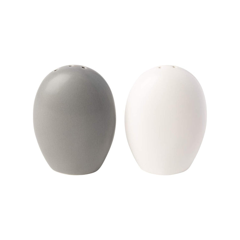 [Australia - AusPower] - Modern Salt & Pepper Shakers Made of Chip-free Ceramic - Contemporary Mill Set for Modern Kitchen Decor - Easy to refill, White & Grey Set 