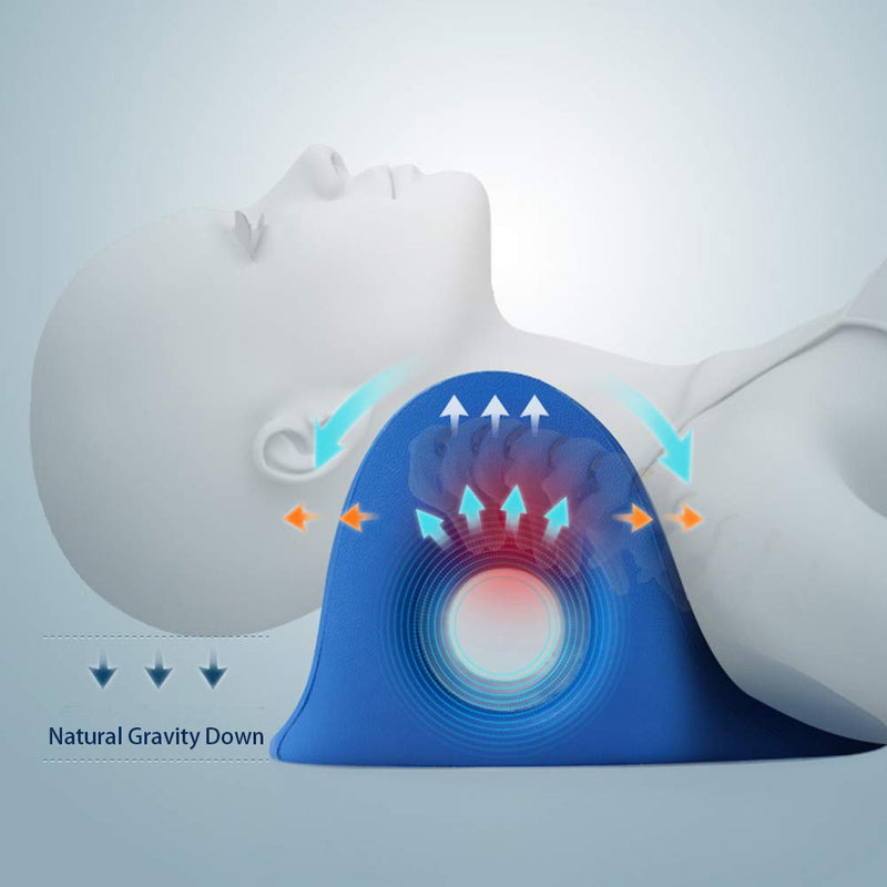 [Australia - AusPower] - Neck and Shoulder Relaxer, Cervical Traction Device for TMJ Pain Relief and Cervical Spine Alignment, Chiropractic Pillow Neck Stretcher O-shape Navy Blue 8.6 X 8.3 X 5 Inch 