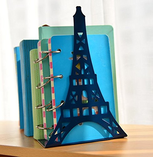[Australia - AusPower] - Schoolsupplies Tinplate Eiffel Tower Creative Bookshelf Metal Book Holder Stand Decorative Bookend Portable Read Books Stand Book Stalls(Blue) 