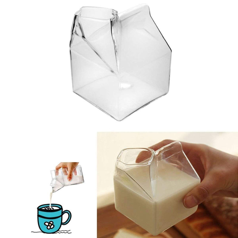 [Australia - AusPower] - Glass Milk Carton, Kawaii Aesthetic Clear Cup, Cute Mini Creamer Container - Small Gift Choice Pack of 1(Clear) 
