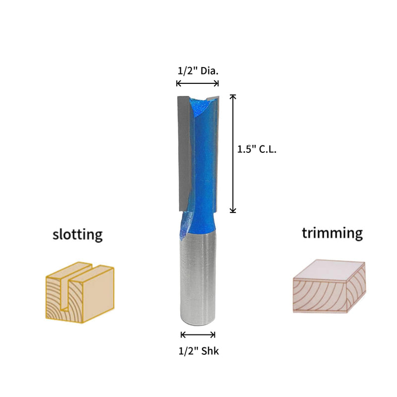 [Australia - AusPower] - CO-CUTTNER Straight Router Bits Carbide Tipped with 1/2" Shank, 1/2" Cutting Diameter, 1-1/2" Cutting Length for Straight Plunge 