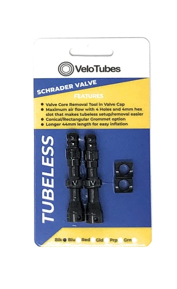 [Australia - AusPower] - VeloTubes Premium 44mm Tubeless Schrader Valves - Pair - Integrated Core Removal Tool - Grommet Options - Choose Color… 