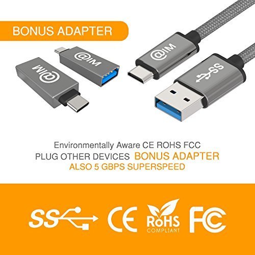 [Australia - AusPower] - USB C Cable 6ft Braided Fast Charger (+ USB C Adapter) SuperSpeed Type C to USB 3.0 (A to C) USB-IF Extra Long Cord for Nintendo Switch, Samsung Note 8, Galaxy S8, MacBook, Google Pixel 2 - Space Gray 