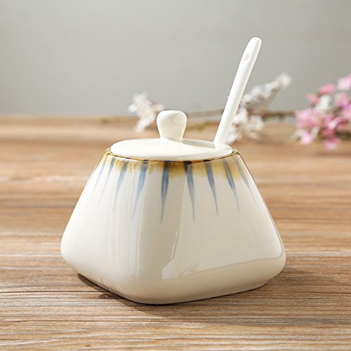 [Australia - AusPower] - CHOOLD Vintage Hand-Painted Ceramic Spice Jar with Lid Spoon Seasoning Box Condiment Pots Spice Racks for Kitchen Restaurant Housewarming Gift Stripe 