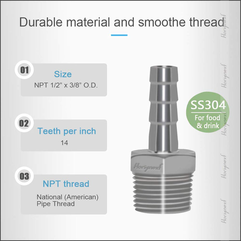 [Australia - AusPower] - Horiznext NPT 1/2 thread x 3/8" hose barb fitting, Stainless Steel for Midwest Home brew and Wine making Supplies repair kit, Pack of 4 