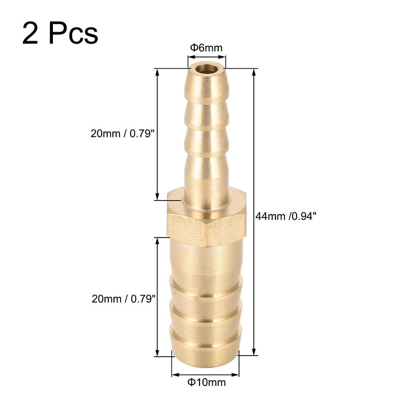 [Australia - AusPower] - uxcell Straight Brass Barb Fitting Reducer, Fit Hose ID 10mm to 6mm 2pcs 