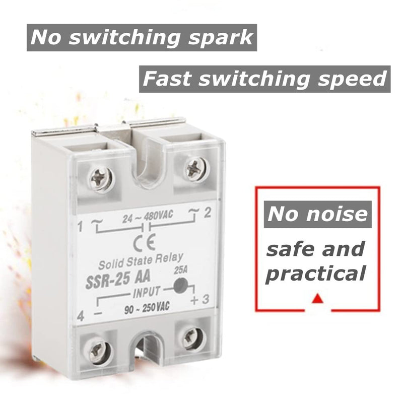 [Australia - AusPower] - Solid State Relay,SSR-25 AA 25A Solid State Relay Module SSR AC-AC Input 90-250V AC Output 24-480V AC,Solid State Relay Single Phase Semi-Conductor Relay 