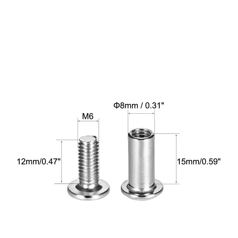[Australia - AusPower] - Awclub Screw Post Fit for 5/16"(8mm) Hole Dia, Male M6x12mm Belt Buckle Binding Bolts Leather Fastener Carbon Steel Silver 10 Sets M6*12 