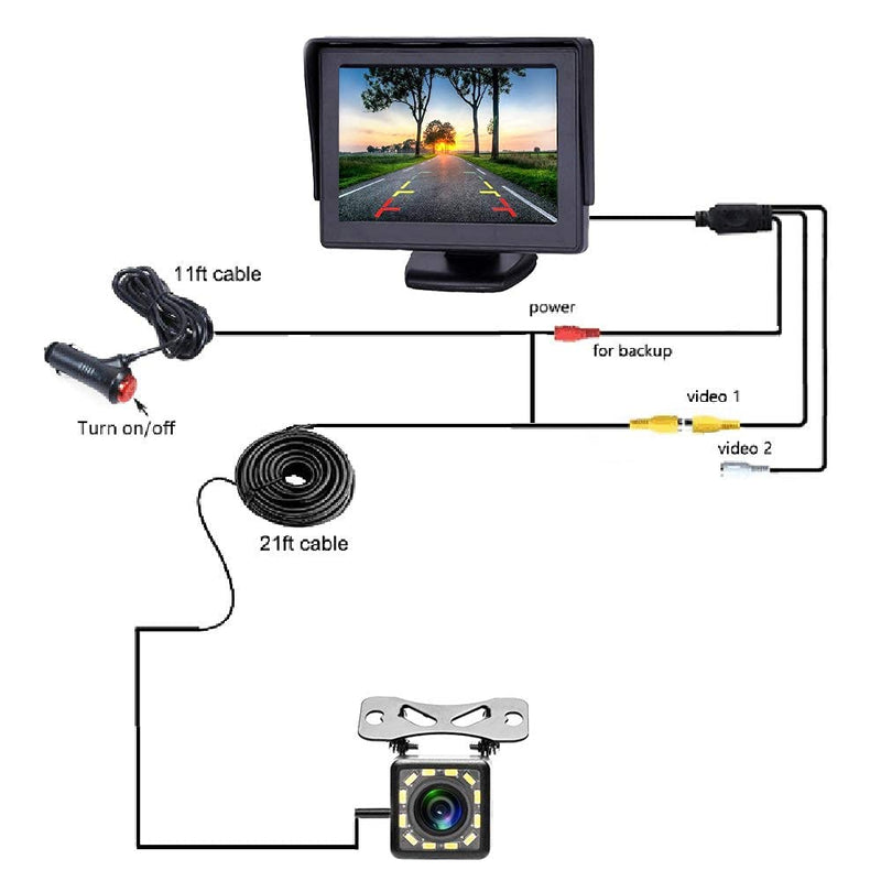 [Australia - AusPower] - Backup Camera 4.3 Inch HD 720P Car Backup Camera for Cars,Trucks,Pickups,Suvs Easy Installation Waterproof Night Vision 12 LED Rear Backup Camera One Power System Reverse/Continuous Use Grid Lines 