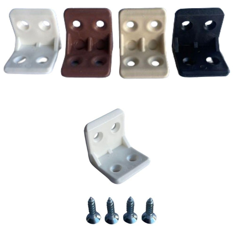 [Australia - AusPower] - Plastic L Brackets for Braces Joint 90 Degree Angle Corner with Screws, 4 Hole Furniture Corner Small Braces for Drawers, Kitchen,Bathroom Cabinets, 10 Pieces Brackets with 40 PCs Screws (Black-10PCs) Black-10PCs 