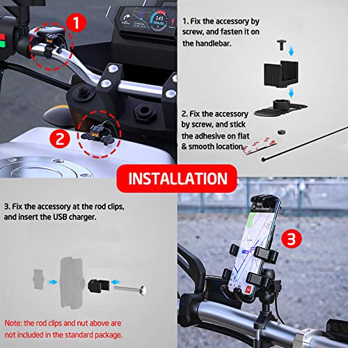 [Australia - AusPower] - Jitehsha 5V/3A Motorcycle SAE to Dual USB Phone Charger Kit Handlebar Quick Charge Power Outlet Adapter 12V/24V Waterproof 10A Fused Compatible with RAM Mounts/Other Bike Stem Mounts 