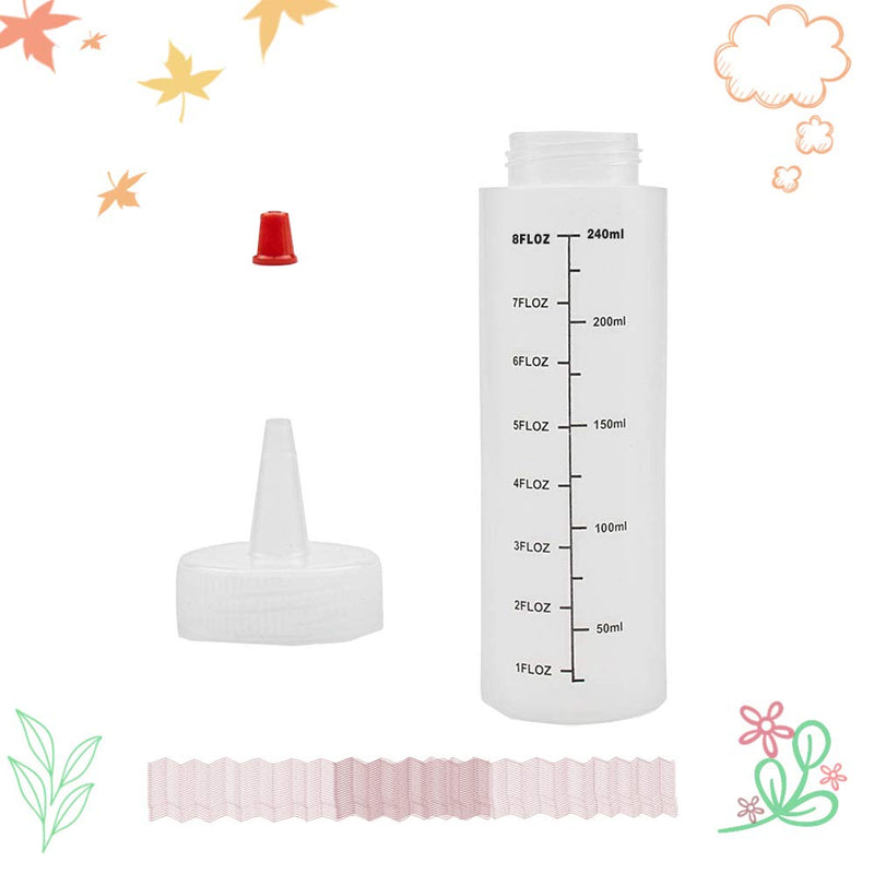 [Australia - AusPower] - 12 Pack 8oz/240ml Plastic Squeeze Bottles,Scale Plastic Squirt Bottle,Polyethylene Durable Plastic with Red Tip Cap and Black Scale for Ketchup,Sauces,Syrup,Dressings,BBQ,Crafts and More 