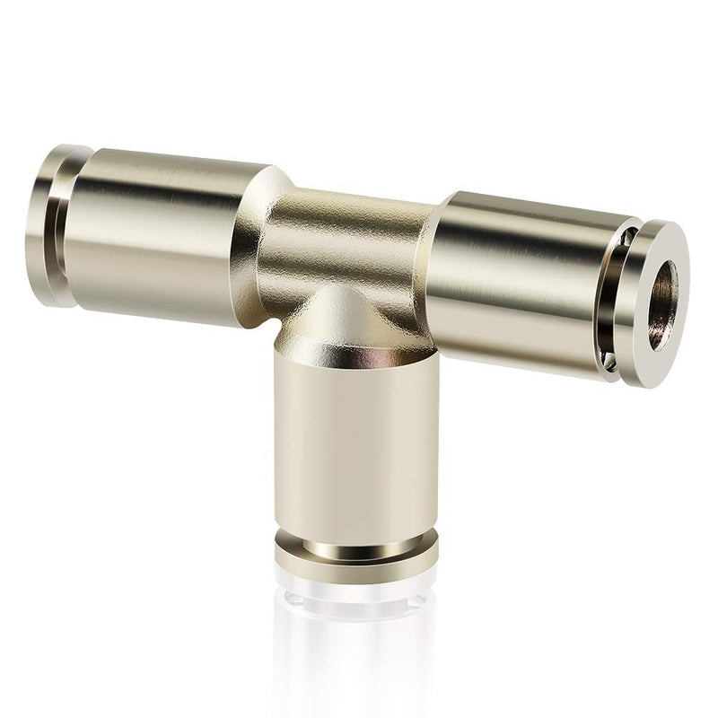 [Australia - AusPower] - TAILONZ PNEUMATIC 1/4 Inch OD Copper Nickel Plating Push to Connect Air Fittings Tee Straight Union Connect TPE-1/4（Pack of 5） 1/4"OD 