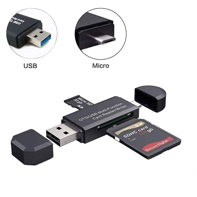[Australia - AusPower] - Micro USB OTG/USB 2.0 Card Reader Adapter, SD/Micro SD Memory Card Reader with Standard USB Male & Micro USB Male Connector for Smartphones/Tablets with OTG Functio for SDXC, SDHC, SD, MMC, RS-MMC 