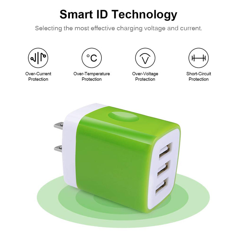 [Australia - AusPower] - Wall Charger Adapter,USB Cubes,Sicodo 3Pack Universal Travel 3.1A 3 Muti Port Plug Charging Block Compatible with iPhone X,8,7,Plus,Tablet,Samsung GalaxyS10,S9,S8 Plus,S7 S6 Edge,HTC,LG,Sony,Nokia 3Pack-Blue Green Rose red 