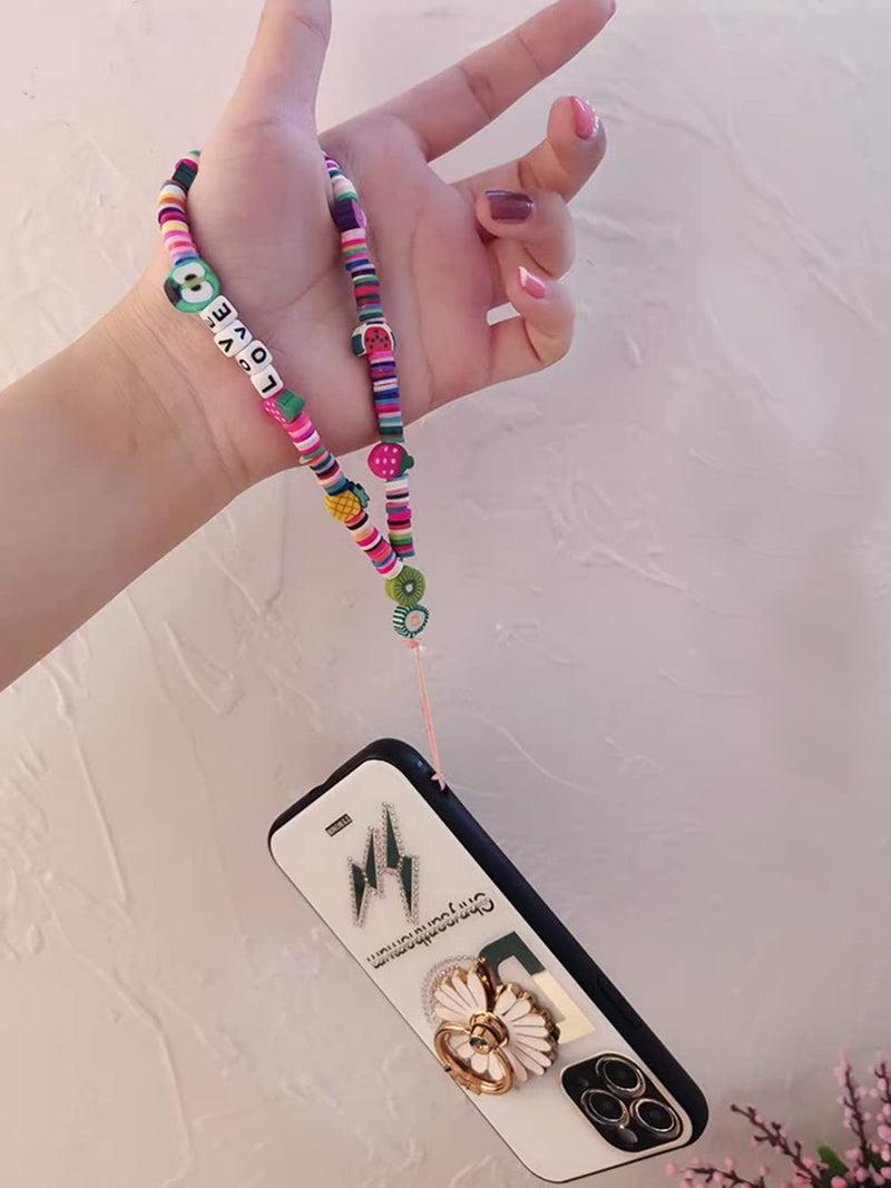 [Australia - AusPower] - 3 Pack Beaded Phone Charm Lanyard Wrist Strap,Handmade Rainbow Polymer Clay Acrylic Beaded Phone Charm Decoration Keychain 
