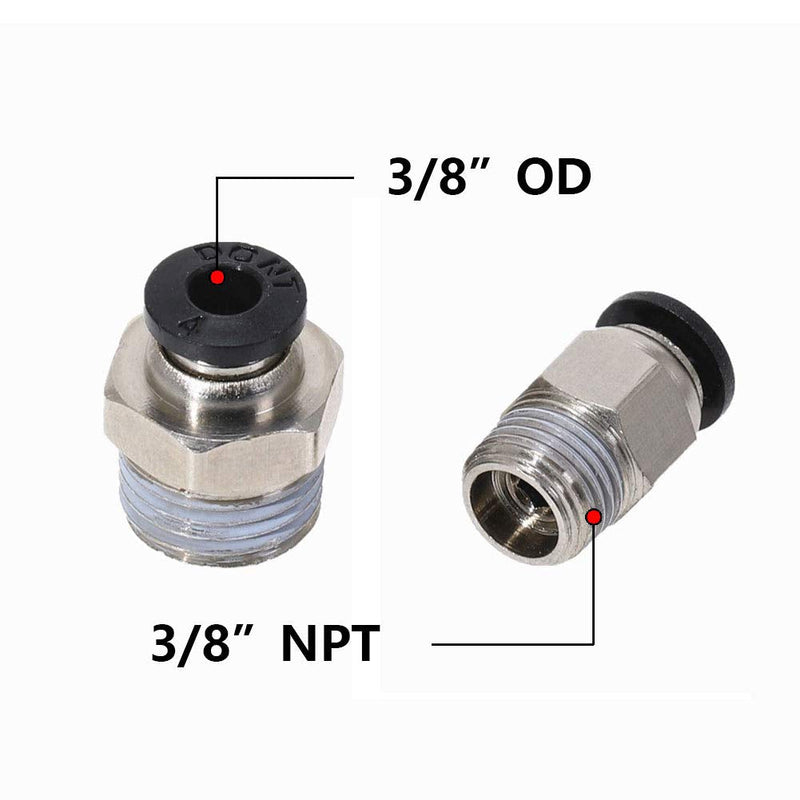 [Australia - AusPower] - Beduan Push to Connect Fitting, 3/8" Tube OD x 3/8" NPT Thread Male Straight Pneumatic Air Fitting (Pack of 10) 3/8"OD-3/8"NPT 
