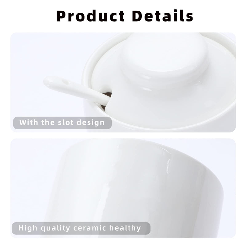 [Australia - AusPower] - ONTUBE Ceramic Sugar Bowl with Lid and Spoon,Porcelain Seasoning Box Salt Bowl,8oz White 