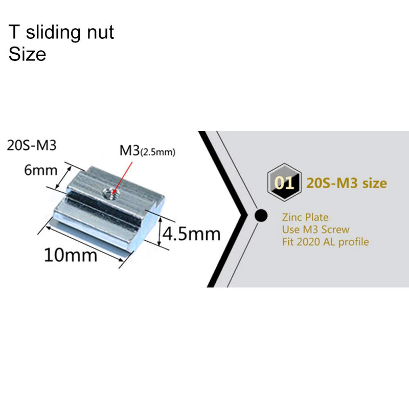 [Australia - AusPower] - KOOTANS 100pcs 2020 Series Sliding T Nuts Metric M3 Thread Slide in Hammer Head T-Nut for Standard 6mm T-Slot Aluminum Extrusion Profile 