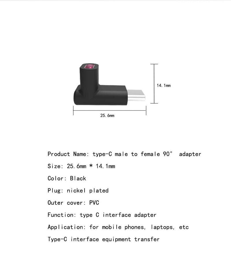 [Australia - AusPower] - 90 Degree Right Angle Type-C Male to Type-C Female Adapter,2-Pack,up and Down 90 Degree Type-c Plug to Jack Expansion Adapter is Suitable for Notebook Computers, Tablet Computers and Mobile Phones 