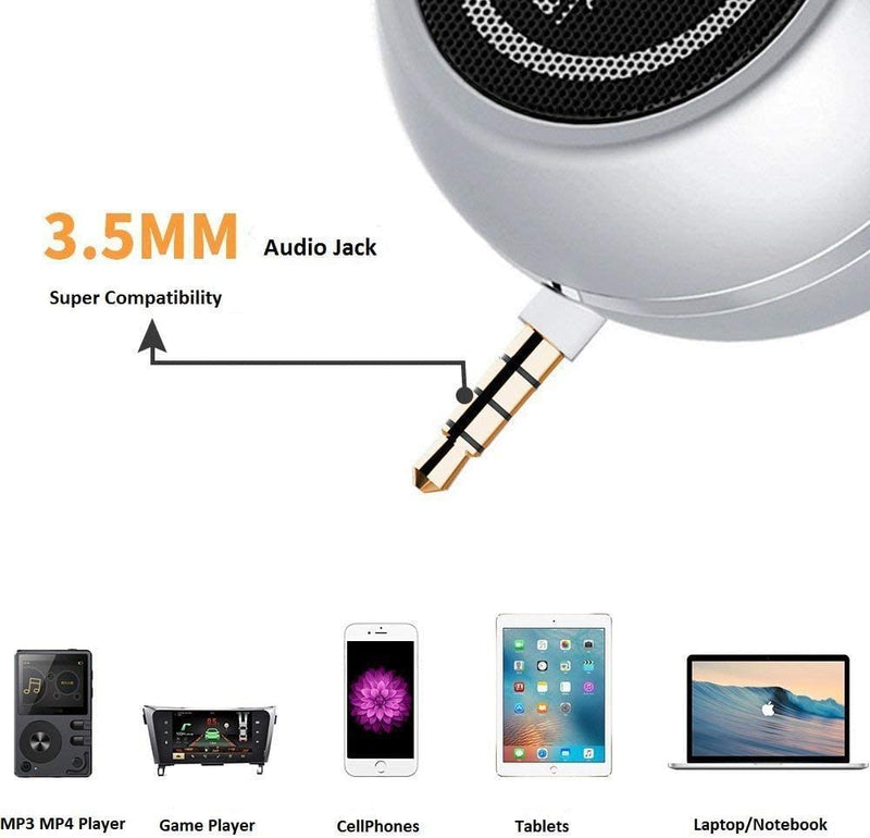 [Australia - AusPower] - Mini Speaker with 3.5mm Aux Input Jack, 3W Loud Portable Speaker for iPhone iPod iPad Cellphone Tablet Laptop, with USB Rechargeable Battery, Gift Choice for Kids, Silver 
