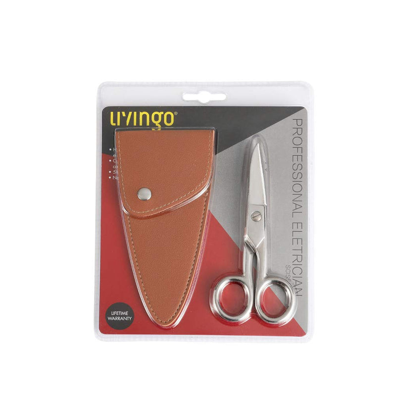 [Australia - AusPower] - LIVINGO 5-1/5 Inch Heavy Duty Electrician Scissors, Professional Forged Stainless Steel Electrical Shears with Notches for Industrial Stripping, Cutting Telecom Cable, Wire 