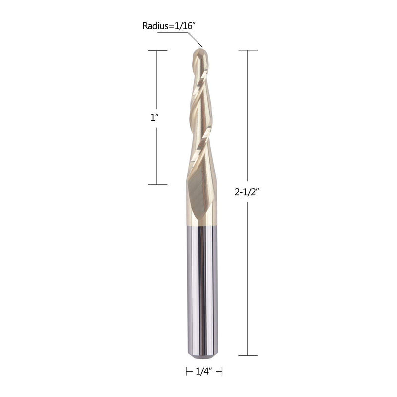 [Australia - AusPower] - SpeTool Tapered Ball Nose End Mill 1/4" Shank with 1/16" Cutting Radius for 3D Carving Engraving Router Bit, ZrN Coated 