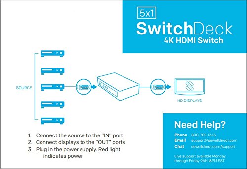 [Australia - AusPower] - SwitchDeck, 4K HDMI 2.0 Switch by Sewell, 5x1 Distribution Amplifier, 4K at 60Hz, 3D, HDCP 2.2, 4:4:4 Chroma 5x1 4k HDMI Switch 