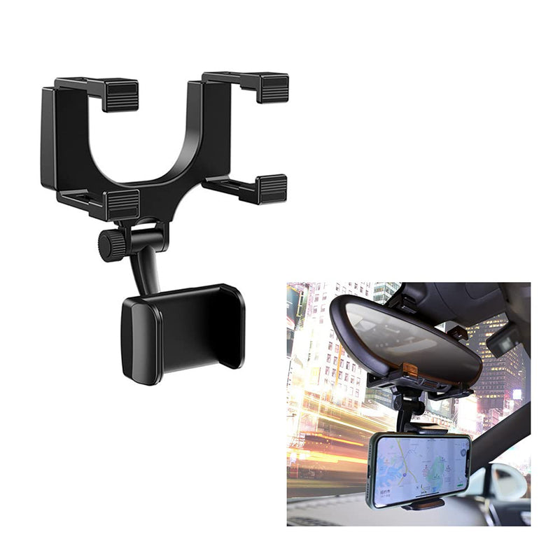 [Australia - AusPower] - VAGURFO Rear View Mirror Phone Holder Mount, Car Phone Mount- Phone Bracket, Phone Stand with 270° Swivel and Adjustable Clips, Universal Smartphone Cradle, Black 
