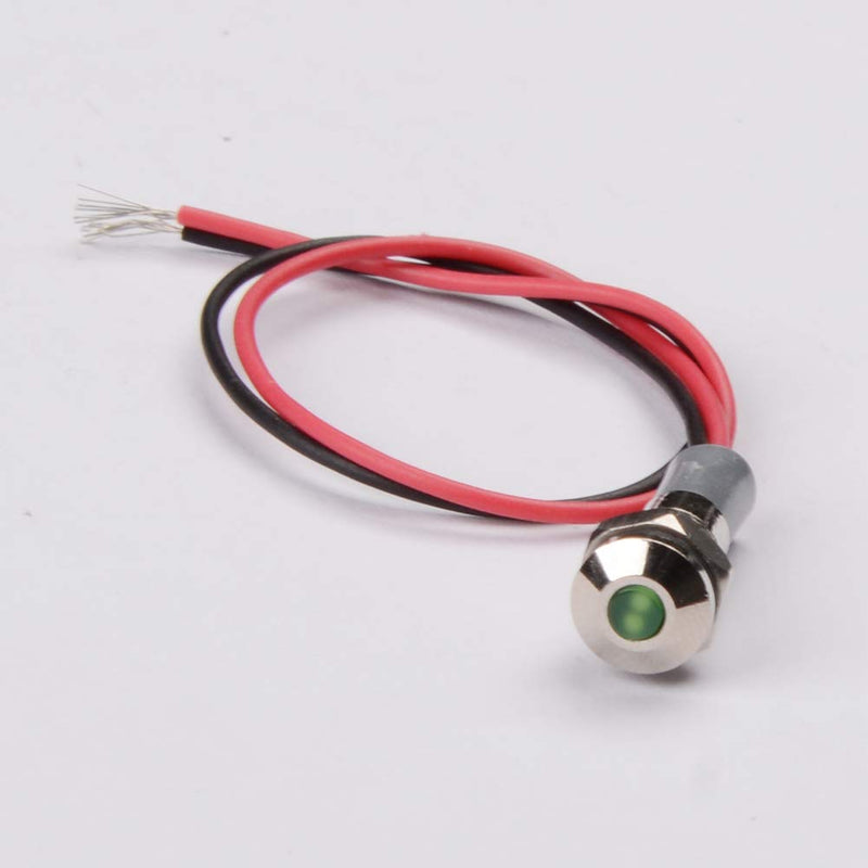 [Australia - AusPower] - FICBOX 5pcs LED Metal Indicator Light 6mm 1/4" 12V Waterproof Signal Lamp Power Work Light for Pilot Dash Car Truck Boat (6MM, 4-Green) 