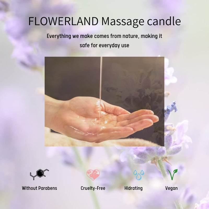 [Australia - AusPower] - FLOWERLAND Massage Candle - Moisturizing Body Oil Candle for Couples and Home Spa - Luxurious & Hydrating Skin Care Body Massage Oils - Natural, Vegan - Lavender (200ml) 