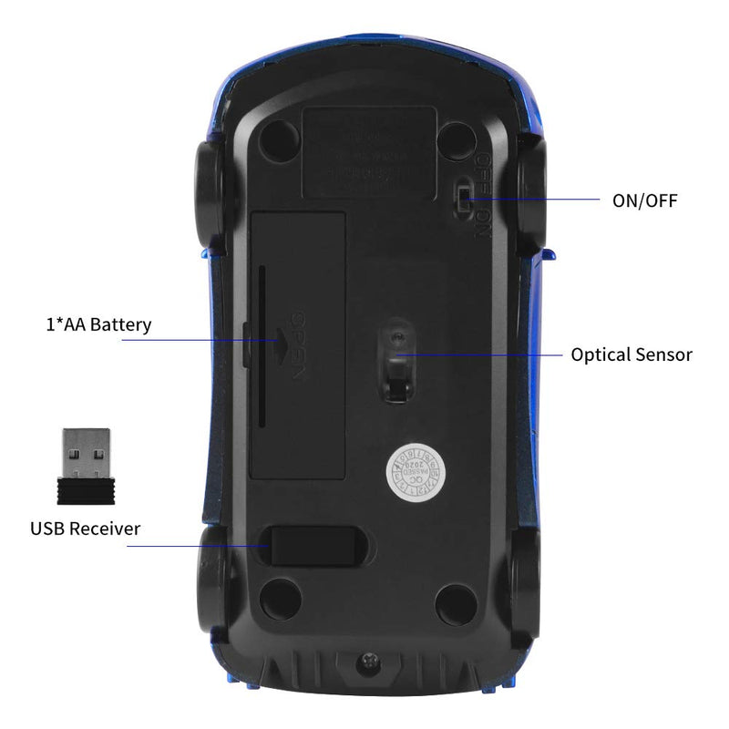 [Australia - AusPower] - Wireless Mouse, 2.4GHz Cool Sport Car Shape Wireless Mouse Optical Cordless Mice with USB Receiver for PC Laptop Computer Notebook 1600 DPI-Blue blue 