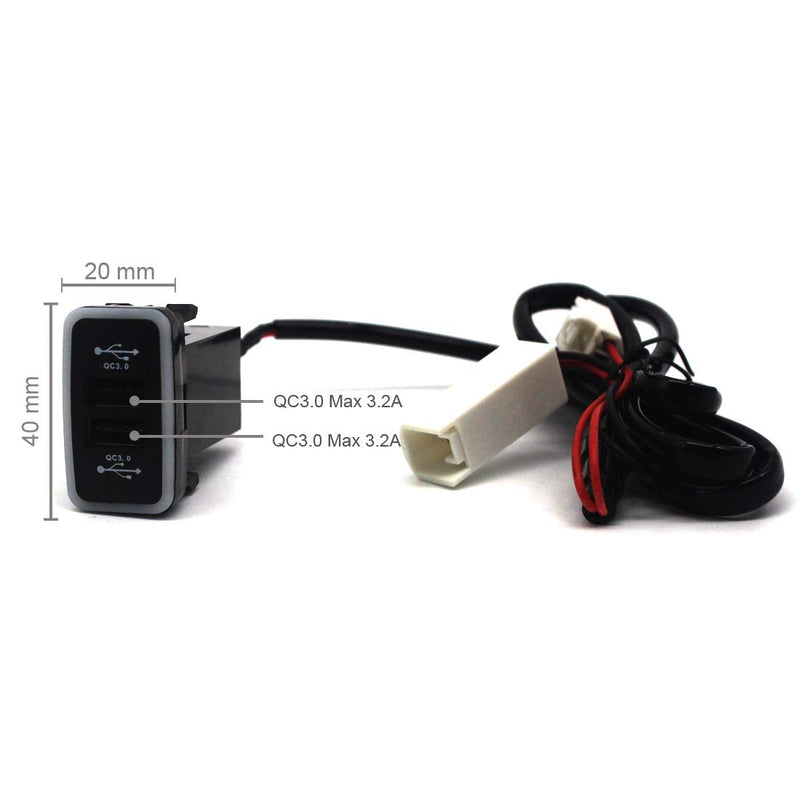 [Australia - AusPower] - Disscool Dual USB Power Socket for Toyota Vigo QC3.0, Quick Charge Car Charger USB Adapter for Smartphone/iPad/PDA and More,Max 6.4A Output (40 * 20mm) 40*20mm 