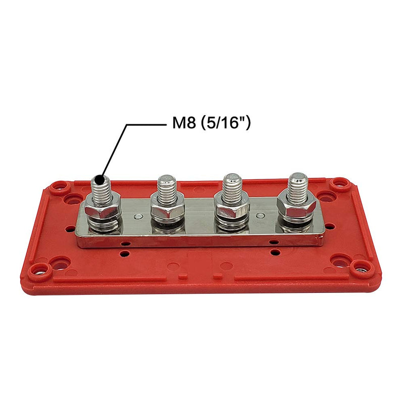 [Australia - AusPower] - IZTOSS 300A Bus Bar 5/16" Heavy Duty Module Design BusBar Box Power Distribution Block 48V 4X M8 Terminal Studs Battery Junction Block for Battery Marine RV Truck (Red) M8 (5/16")Red 