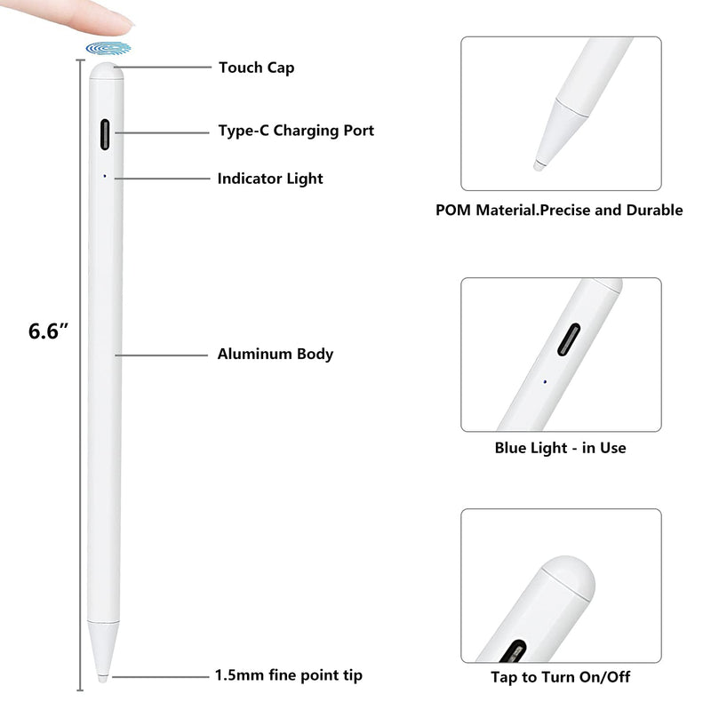 [Australia - AusPower] - Stylus Pen for Touch Screens Rechargeable 1.5mm Fine Point Active Stylus Pen Smart Pencil with Palm Rejection 