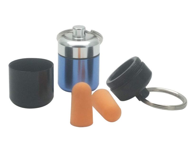 [Australia - AusPower] - FAYALA 2 Packs Aluminum Pill Container Keychain and Earplugs Casing Box Small and Cute Blue and Black 