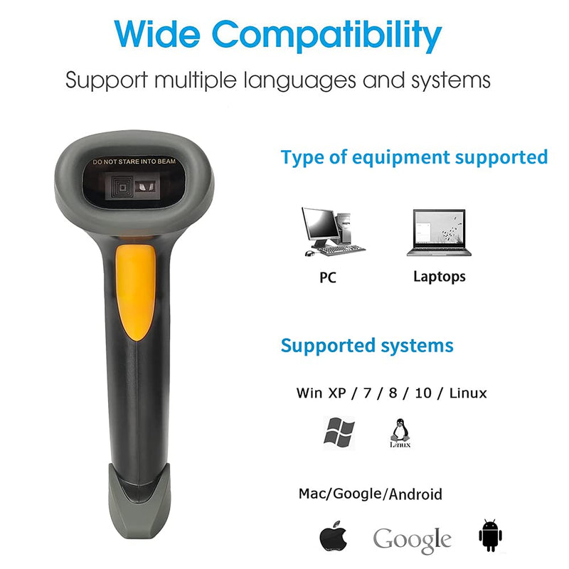 [Australia - AusPower] - 1D CCD 2.4G Wireless Bar Code Scanner Versatile 2 in 1 (Wireless+USB Wired), UNIDEEPLY Automatic Barcode Reader Scanner 196 Feet Indoor Transmission Distance, Scanning Gun for PC Computers, Black 