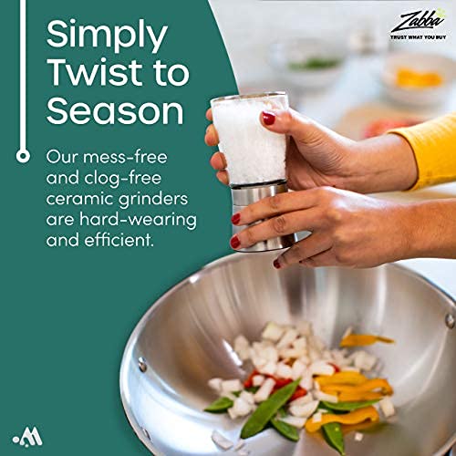 [Australia - AusPower] - Modetro Salt and Pepper Shakers Set Adjustable Coarseness Pepper Grinder Mill for Sea Salt Spice Stainless Steel Glass 2 Pack 2-pack 