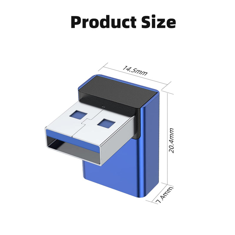 [Australia - AusPower] - AreMe 90 Degree USB 3.0 Adapter 2 Pack, Up and Down Angle USB A Male to Female Converter Extender for PC, Laptop, USB A Charger, Power Bank and More (Blue) Up/Down Blue 