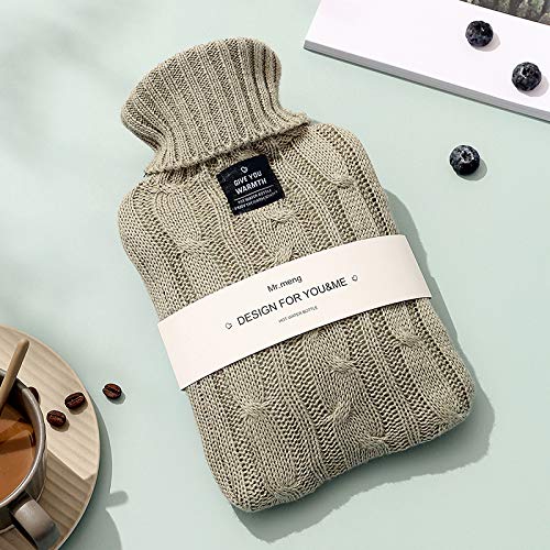 [Australia - AusPower] - OliviaLiving Hot Water Bag Hot Water Bottle 1 Liter Heat Up and Refreezable Hot Cold Pack with Knit Cover for Pain Relief Hot Cold Therapy Pea Green 