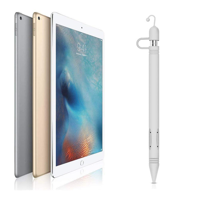 [Australia - AusPower] - ZALU Silicone Case Set Sleeve Skin Pocket Cover Accessories Compatible for Apple Pencil, Soft Grip Pouch with Charging Cap Holder and Protective Nib Cover (White) 