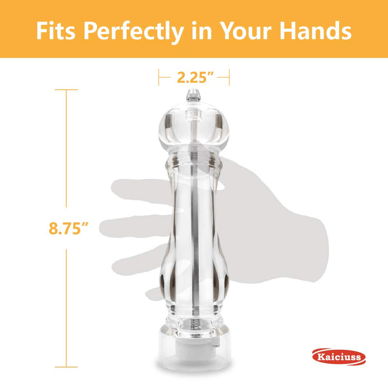 [Australia - AusPower] - Kaiciuss Salt Pepper Grinder Mill Arcylic,the Best Peppercorn Grinder with Adjustable Mill-Clear White Box 1 Pack 