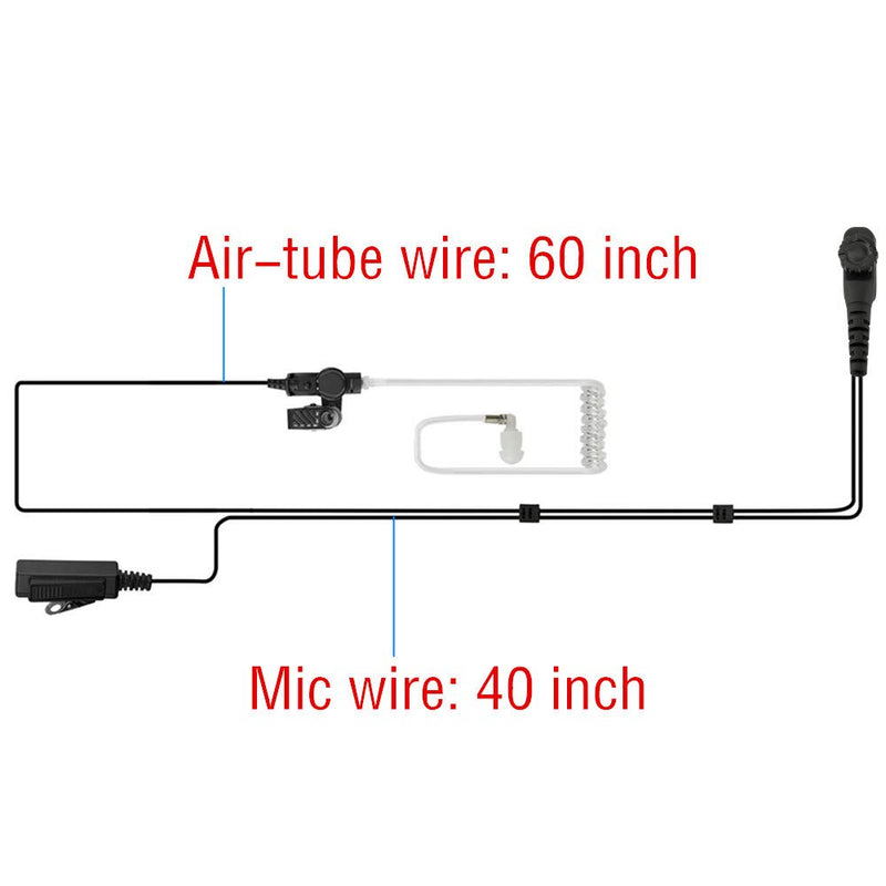 [Australia - AusPower] - AIRSN PD782 Earpiece for Hytera Radio PD702,PD780 Walkie Talkie with MIC and PTT FBI Style Acoustic Tube Surveillance Headset 