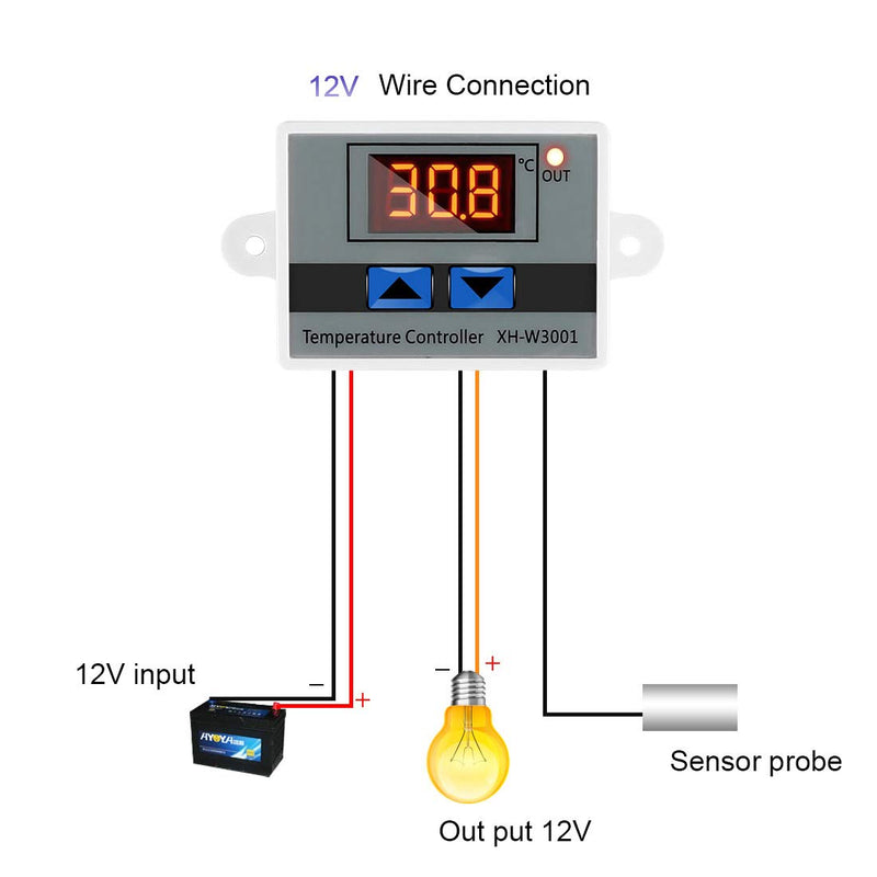 [Australia - AusPower] - Digital LED Temperature Controller Module, XH-W3001 Thermostat Switch with Waterproof Probe, Programmable Heating Cooling Thermostat (12V 10A 120W) 12 V 